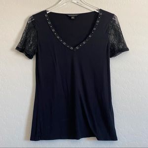 Rock & Republic Black Studded V-neck Lace XS